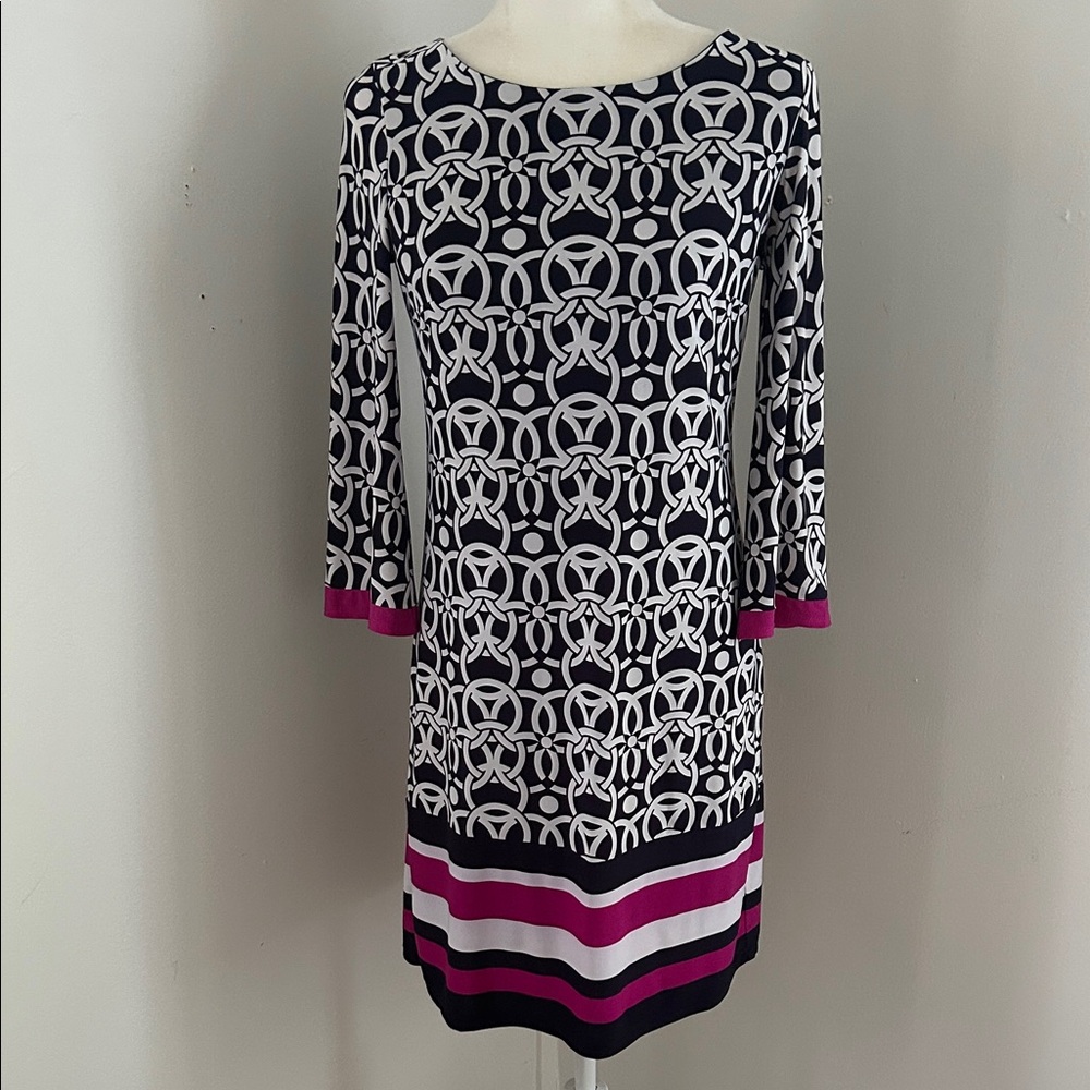 INC International Concepts Black and White Geometric Print Knit Dress sz S